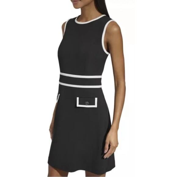 Karl Lagerfeld Paris Womens Dress Sz. 12 Black and White Trim Sheath Knee Length - Picture 1 of 16